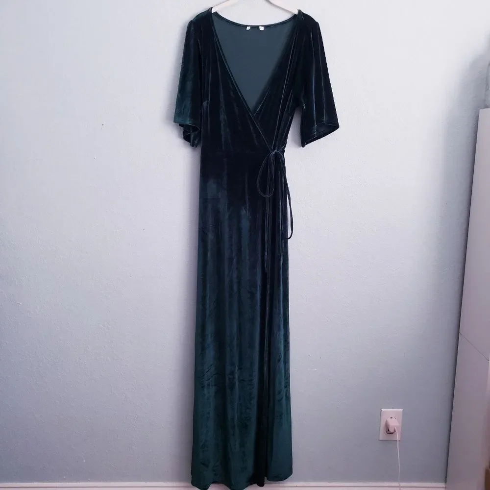 Baltic Born Meghan Emerald Velvet Wrap Maxi Dress - Picture 2 of 5